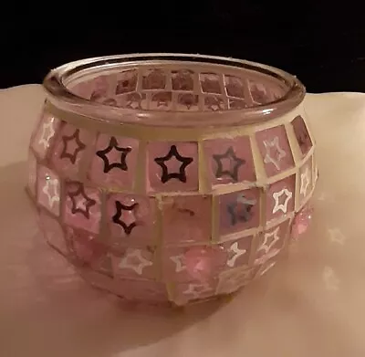 Buy Mosaic Glass Pink Candle Holder Jar Tealight Holder With Heart Stones  • 5.99£