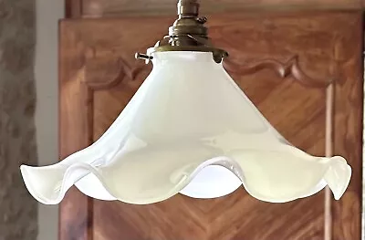 Buy Vintage French Opaline Milk Glass Flower Shape Ceiling Light Shade + Fittings • 65£