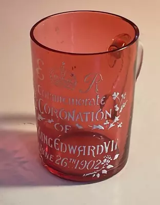Buy Cranberry Glass Coronation Of King Edward VII. Royalty Glass, Vintage, • 21.99£