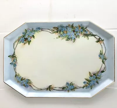 Buy Antique Limoges Tray Blue Flowers And Gold Rim Vanity Tray, T & V Limoges France • 60.58£