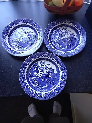 Buy 3 Vintage Burleigh Ware Willow Pattern Plates • 10£