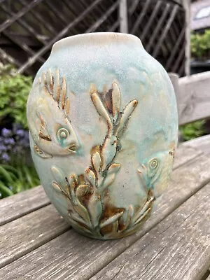 Buy Vintage Bourne Denby – DANESBY WARE PASTEL VASE – With Art Deco Fish 1930s • 310£