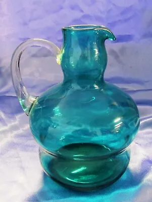 Buy Art Deco Glass Pitcher Jug Deep Turquoise Retro 7 1/2  Tall • 24.99£