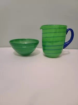 Buy 2 Piece Vintage Kosta Boda Epoque Green Blue Glass Pitcher & Bowl By Anna Ehrner • 46.59£