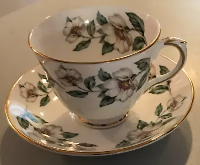 Buy Crown STAFFORDSHIRE Fine Bone China England CUP & SAUCER W/ White Flowers • 7.45£