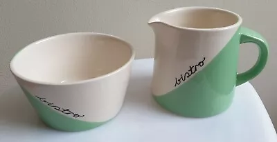 Buy Cloverleaf Studio Pottery Bistro Design Milk Jug & Sugar Bowl Green Stripe New • 12£