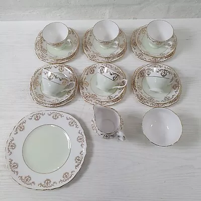 Buy Vintage 21 Piece Royal Vale Bone China Tea Set Mint Green/White/Gold  - O27 • 47.99£