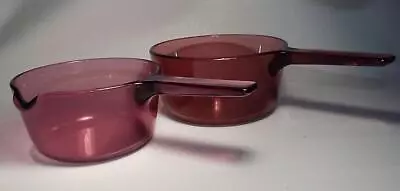 Buy 2 Vintage Vision Cranberry Corning Ware 1.5L & 1L Glass Cookware Pot Pan Unused • 27.44£