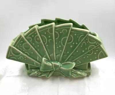 Buy Vintage McCoy Green Fan Pottery Planter Raised Design With Bow ~ Flawed • 32.61£