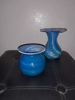 Buy A Duo Of Vintage Alum Bay Blue Glass Vases • 25£