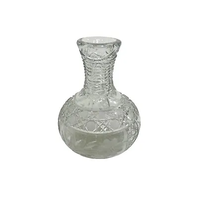 Buy Antique Lead Crystal Cut Glass Decanter Carafe Vase 8.5” X 6” Floral Thick Heavy • 74.55£
