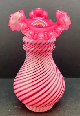 Buy Vintage Fenton Cranberry Opalescent Swirl 2-Ring 6  Vase • 116.49£