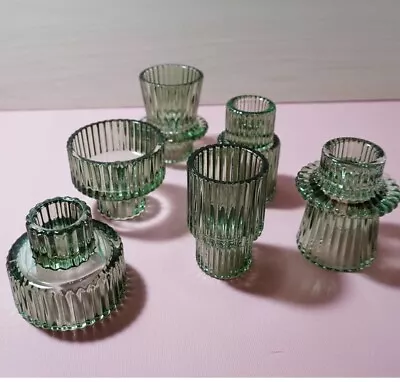 Buy 6x Green Glass Candle Holders Votive Tealight Holders Taper Pillar Centerpiece • 18.97£