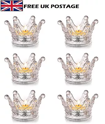 Buy Glass Tea Light Candle Holder Set Of 6 Crown Votive Candle Holder • 10.99£