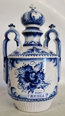 Buy Vintage Russian Vodka Gzhelka Blue & White Pottery Decanter • 20£