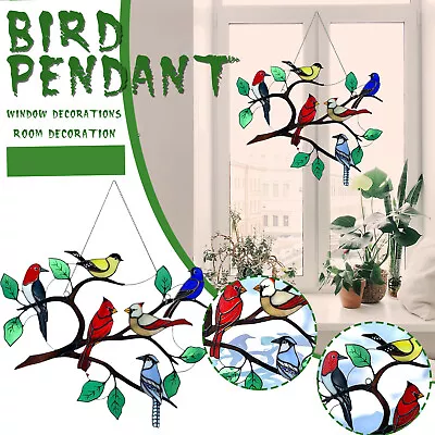 Buy Multicolor Birds On A Wire High Stained Glass Suncatcher Window Panel Decor Cr • 8.96£
