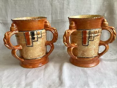 Buy Pair Vintage Charlotte Rhead Crown Ducal Large Tyg 3 Handle Jug, Stitch Pattern • 110£