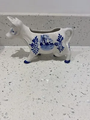 Buy Vintage Hand Painted Delft Blue Cow Jug With Horns Windmill & Floral Pattern-VGC • 14.99£