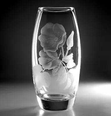 Buy Stuart Crystal Strathearn Wild Rose Clear Etched Glass Vase 1970s 5.75  Tall • 23.60£