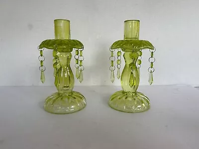 Buy Antique Pair Green Glass  8   Tall X 4” Wide Candle Holders VGC • 65.24£