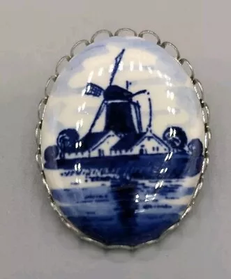 Buy Vintage Delft Blue Porcelain Holland Windmill Brooch • 22.32£