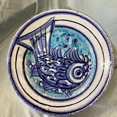 Buy Vintage Ceramic/Stoneware Fish Decorative Plate Handmade Wall Hanging Blue White • 10£