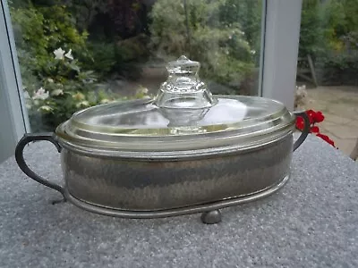 Buy Vintage Hammered Pewter And Pyrex Glass Serving Dish With Lid • 35£