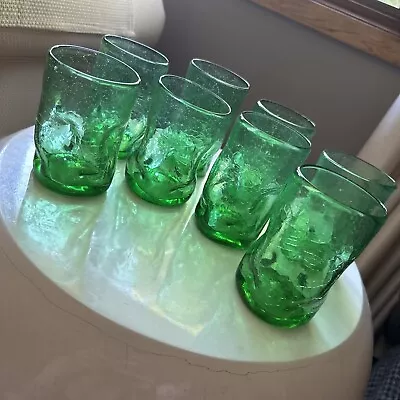 Buy Vintage Set Of 8 Blenko Crackle Glass Pinched  Dimpled Tumblers Green Rare MCM • 116.69£
