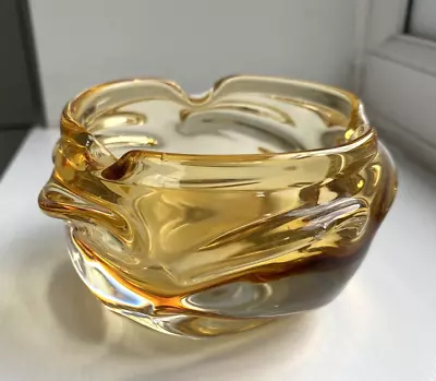 Buy Vintage Retro Czech Bohemian Amber Glass Bowl Ashtray 1960-70's Poss Skrdlovice? • 25£