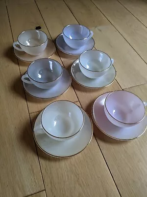 Buy Pastel Arcopal FRANCE Cups Saucers Tea Set Vintage Milk Glass Opalescent • 65£