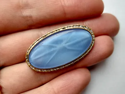 Buy Vintage Antique Czech Art Deco Brooch, Blue Satin Glass Molded With Star Pattern • 8.50£