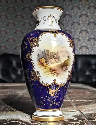 Buy 19th 20th Century Coalport England Cobalt Ceramic Porcelain Ruins Landscape Vase • 135£