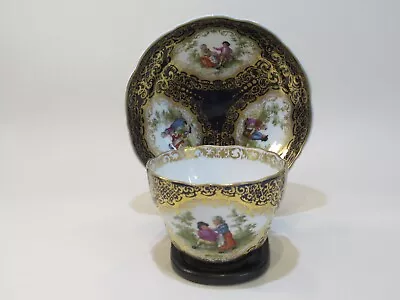 Buy 19th Century Meissen (german) Porcelain Tea Cup/saucer Painted Figural Vignettes • 390£