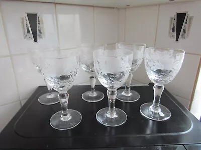 Buy Royal Brierley Crystal Honeysuckle Wine Glasses X 6.....signed • 60£