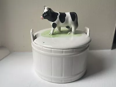 Buy Vintage Pottery Friesian Cow Barrel Butter Pot • 18£