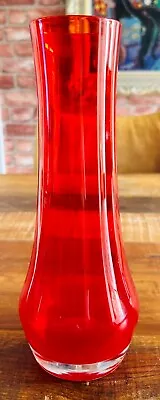 Buy Vintage, Finnish, Riihimaki, Red & Clear Glass Cased Vase. • 23£