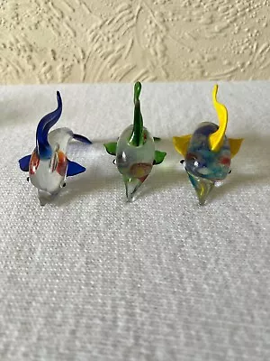 Buy Murano Style Glass. Trio Of Dolphins. Green, Navy, Yellow Fins. • 6.99£