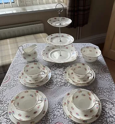 Buy Vintage Tuscan China Tea Set & Cake Stand Pretty Flowers C1936 • 38£