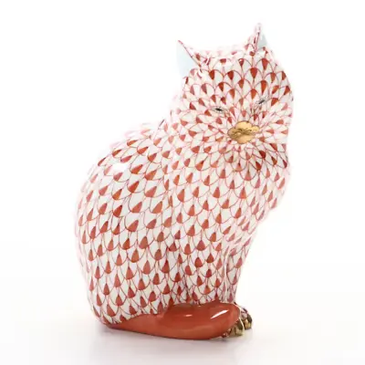 Buy Herend Rust Fishnet With Gold  Sitting Cat  Porcelain Figurine • 353.20£