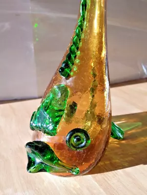 Buy RARE Dolphin Decanter  Orveito Nello Gori Crackle Glass Amber Vase Murano Italy • 70.02£