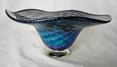 Buy Gorgeous Richard Golding Iridescent Design Studio Glass Footed Bowl, Circa 2015 • 110£