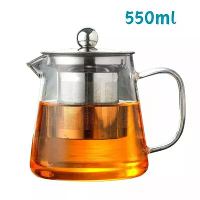 Buy Heat Resistant Clear Glass Teapot Jug With Infuser Coffee Tea Leaf Herbal Pot UK • 10£