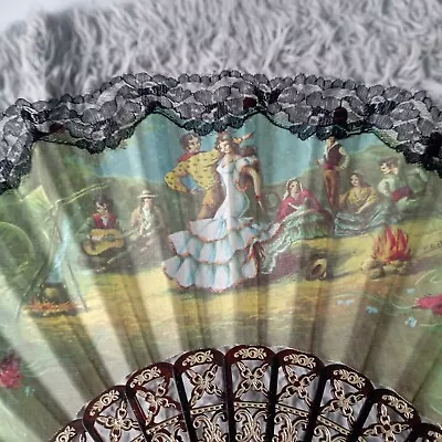 Buy Vintage Spanish Hand Fan, Old Flamenco Theme Fan • 7£