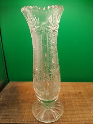 Buy Vintage Antique Heavy Lead Cut Crystal Clear Vase Hand-Cut Tall Fluted 24cm X 9  • 9.80£
