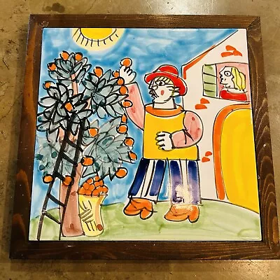 Buy VTG Framed Tile Art Hand Painted Sicilian Orange Tree 11” La Musa Style Italy • 19.52£