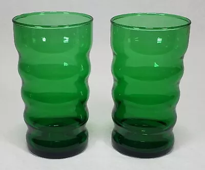 Buy Vintage Anchor Hocking Forest Green Twirly Whirly Tumbler 5  Tall Set Of 2 • 8.39£