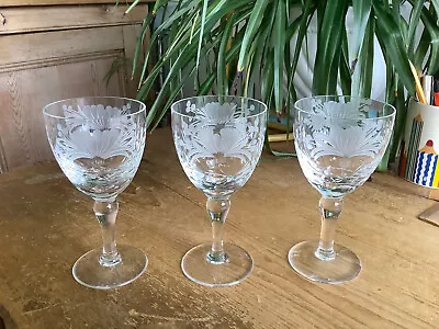 Buy 3 Signed Royal Brierley Crystal Honeysuckle Wine Glasses 5.7/8  X 3  Rim • 36£