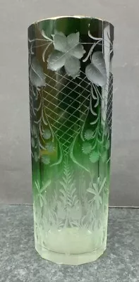 Buy Moser Intaglio Cut Green To Clear Vase C1900's Complex Cut Foliage/Dragonflies • 120£