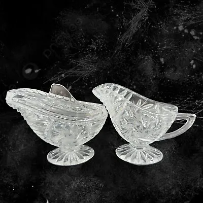 Buy Antique Clear Sugar And Creamer Set 2 Crystal Glass Kitchenware Decor Vintage • 23.48£