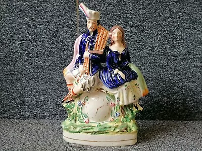 Buy Antique Staffordshire Pottery Flatback Figure Scottish Couple With Bagpipes Cloc • 45£